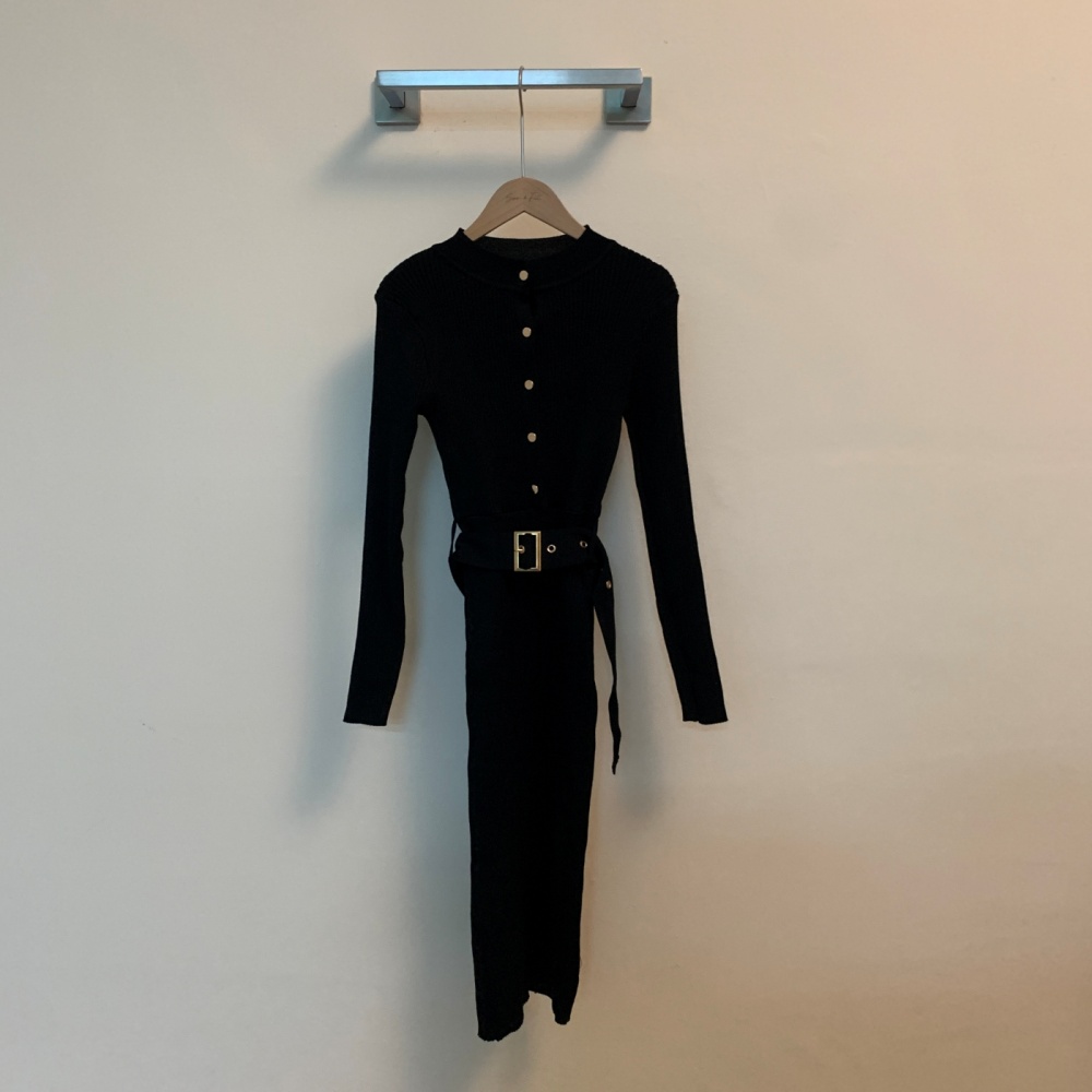 Korean style long sleeve slim spring elegant with belt dress