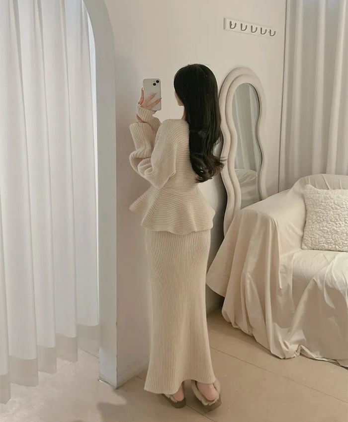 Skirt hem sweater pit stripe skirt 2pcs set for women