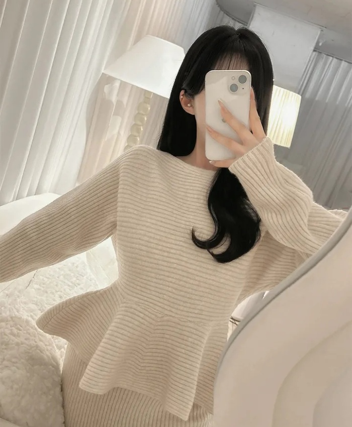 Skirt hem sweater pit stripe skirt 2pcs set for women