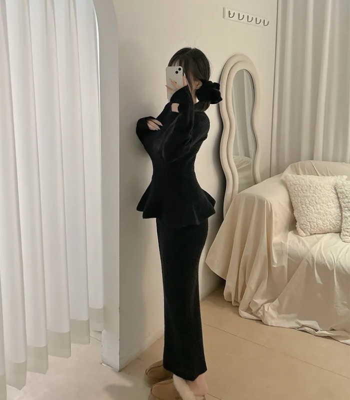 Skirt hem sweater pit stripe skirt 2pcs set for women