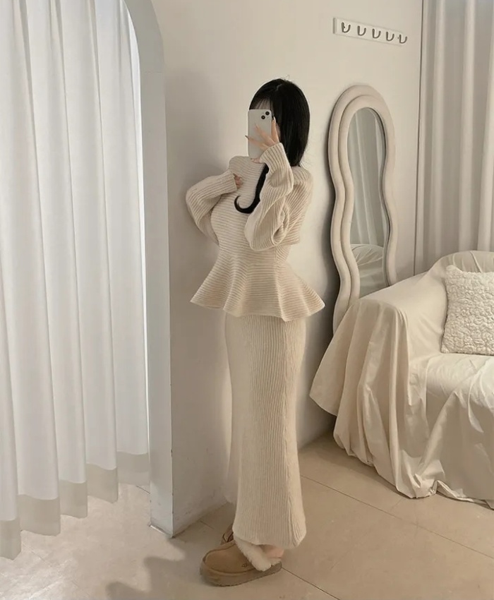 Skirt hem sweater pit stripe skirt 2pcs set for women