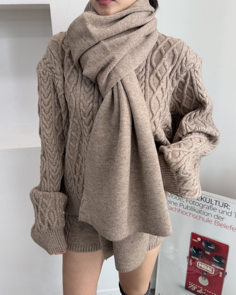 High waist thermal shorts twist pattern lazy scarves 3pcs set