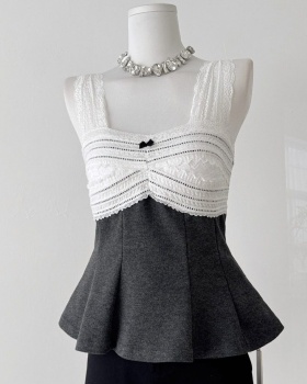 Lace France style bottoming tops bow sweet vest for women
