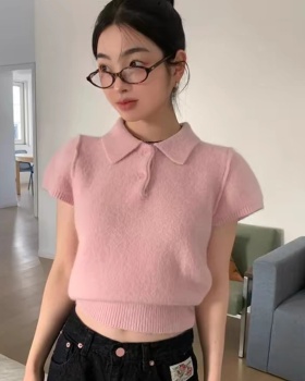 Slim knitted Korean style all-match short sleeve sweet tops