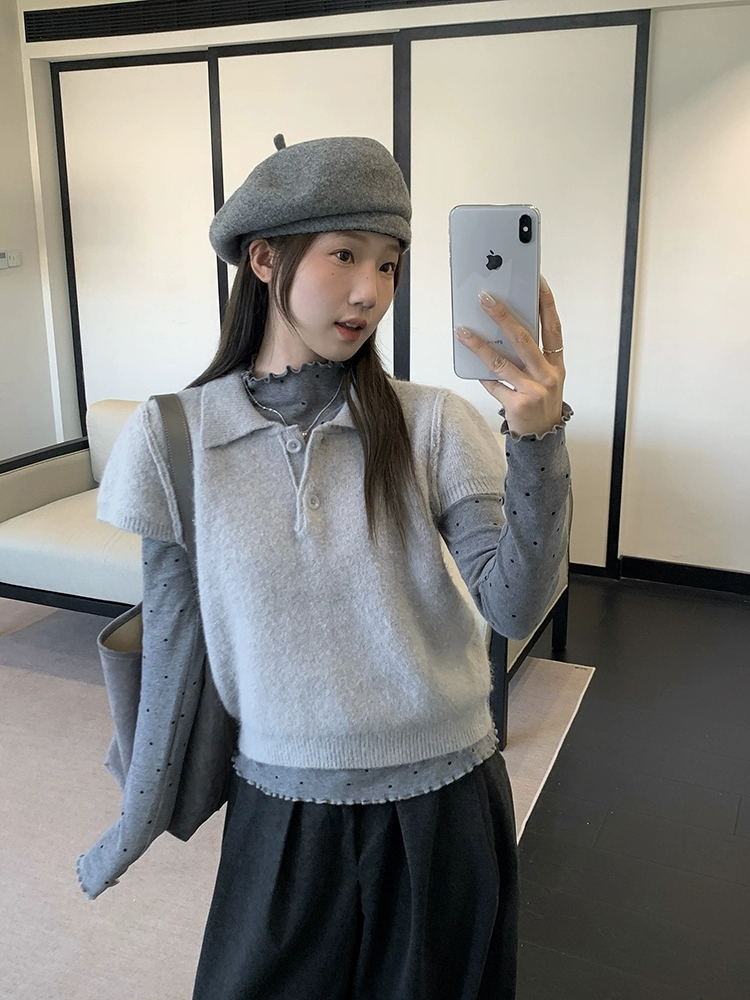 Slim knitted Korean style all-match short sleeve sweet tops