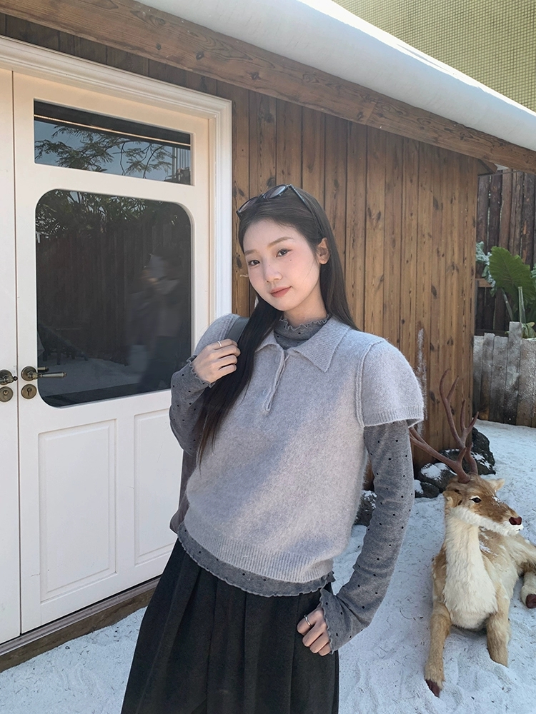 Slim knitted Korean style all-match short sleeve sweet tops