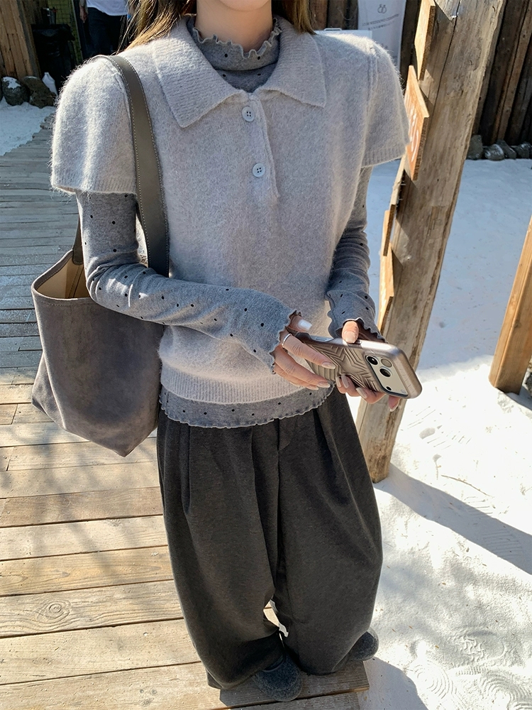 Slim knitted Korean style all-match short sleeve sweet tops