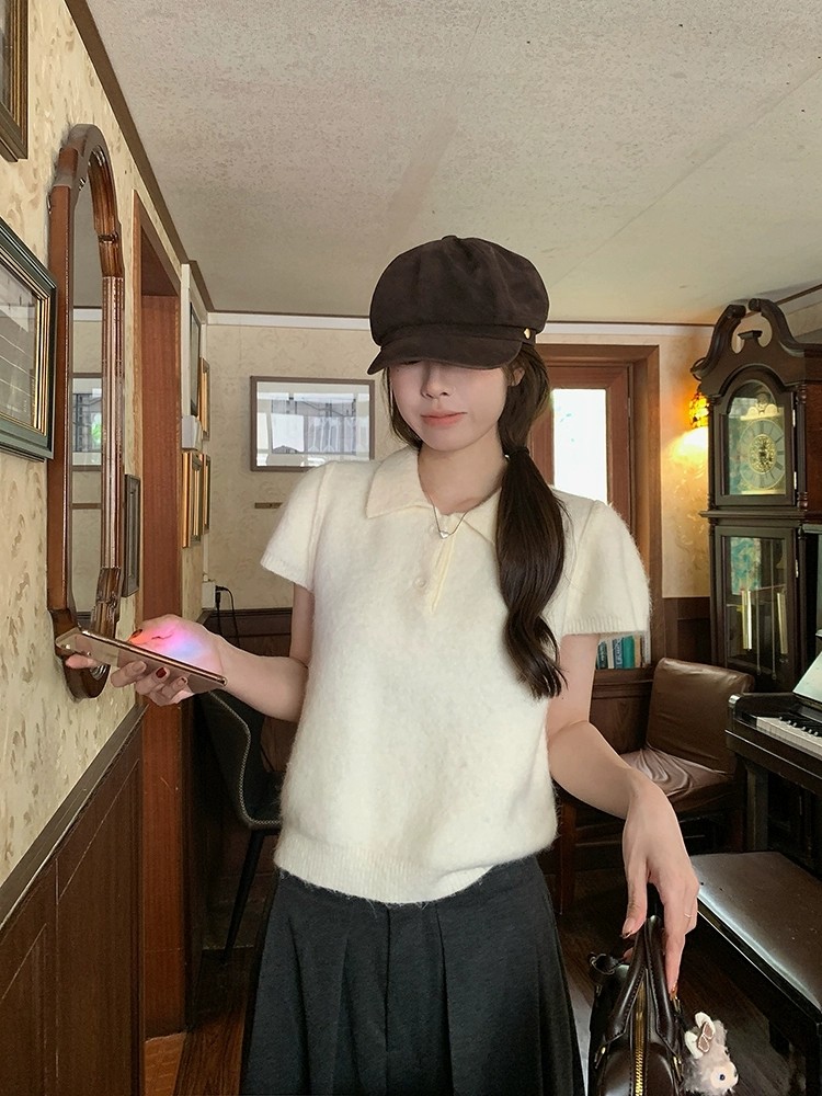 Slim knitted Korean style all-match short sleeve sweet tops