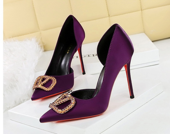 Hollow rhinestone buckle low France style shoes