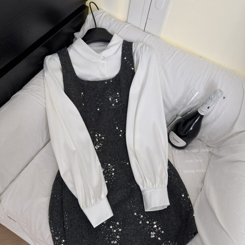 Western style France style dress long sleeve shirt a set