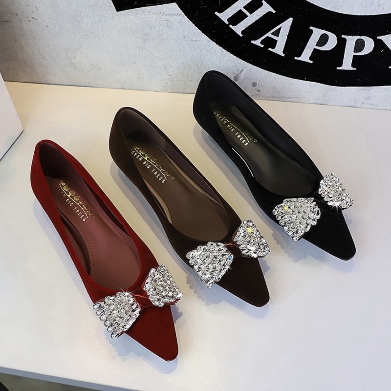 All-match rhinestone France style bow shoes for women
