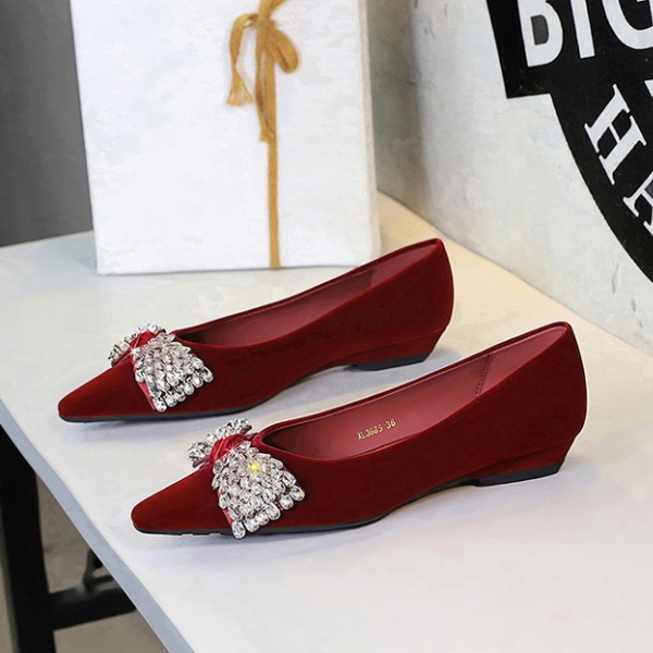 All-match rhinestone France style bow shoes for women