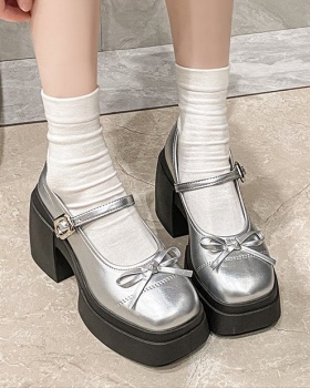 Lady small shoes thick square head high-heeled shoes