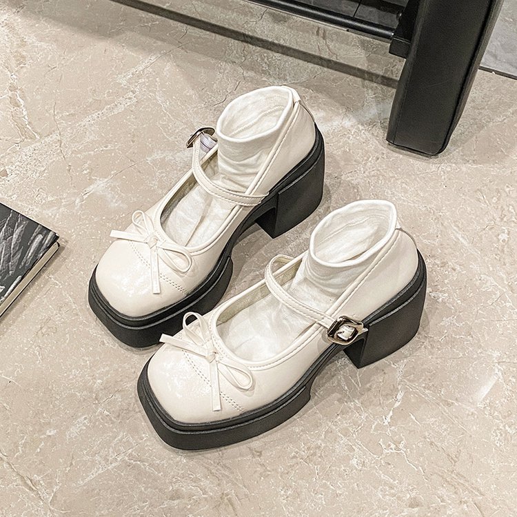 Lady small shoes thick square head high-heeled shoes