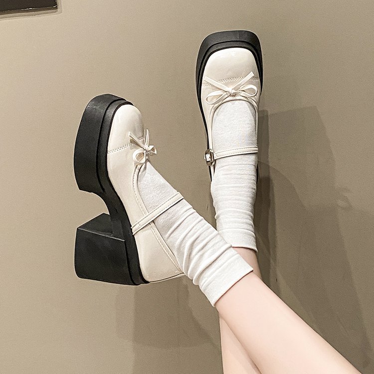 Lady small shoes thick square head high-heeled shoes