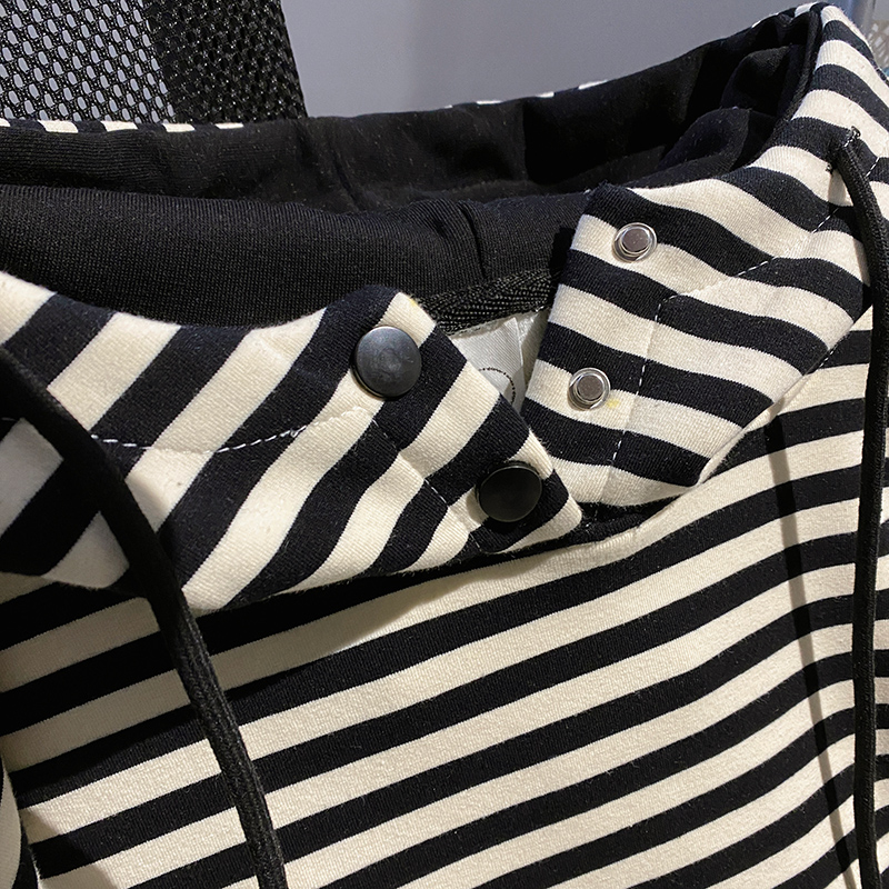 Stripe plus velvet hoodie loose tops for women