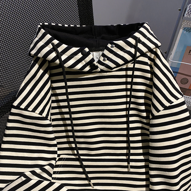 Stripe plus velvet hoodie loose tops for women