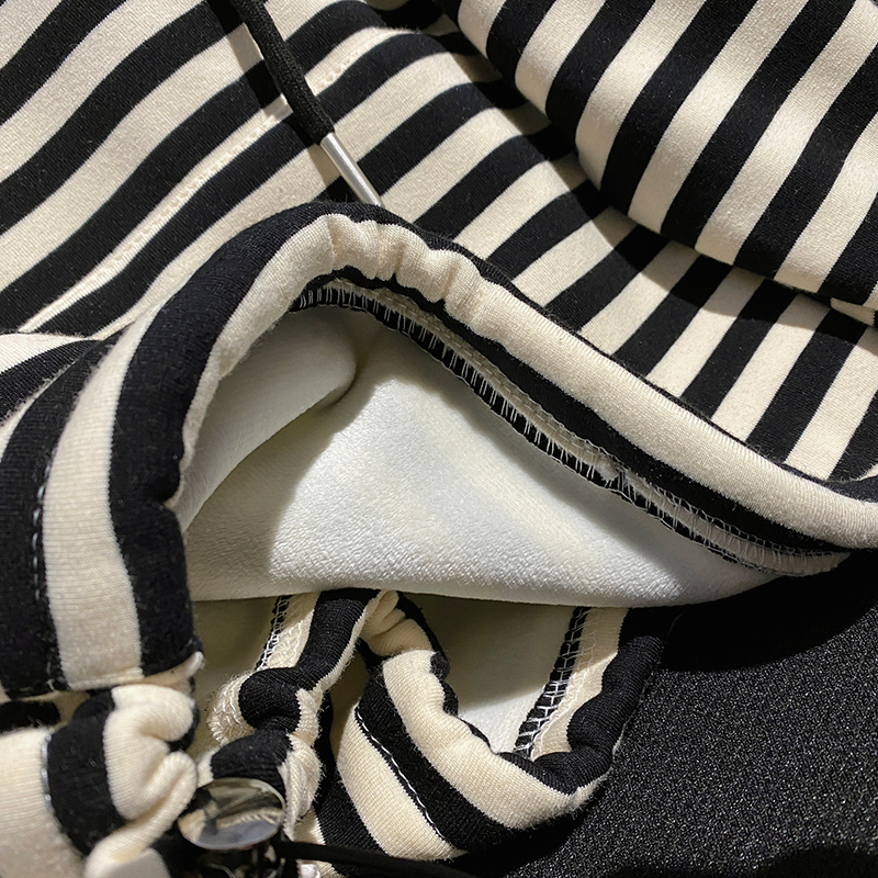 Stripe plus velvet hoodie loose tops for women