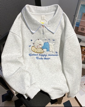 Loose pure cotton cartoon hoodie thermal embroidery tops