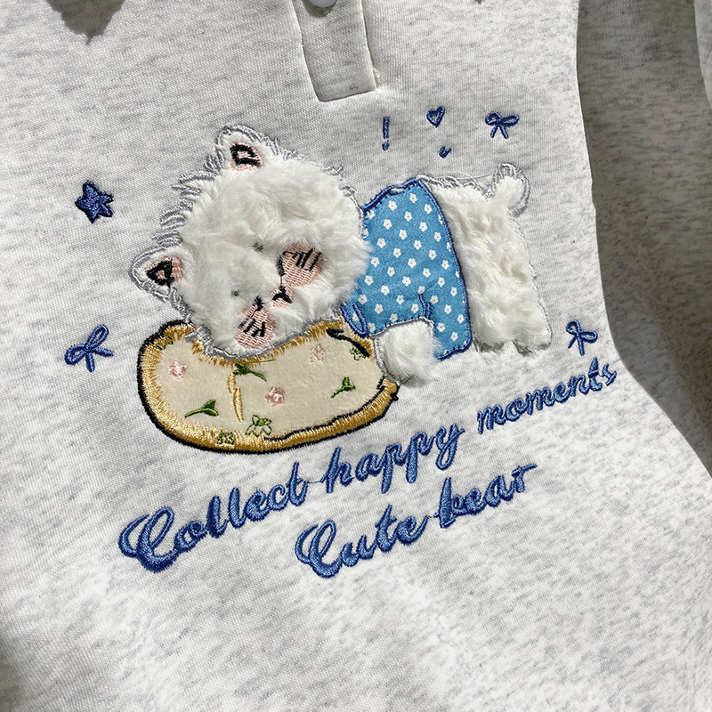 Loose pure cotton cartoon hoodie thermal embroidery tops