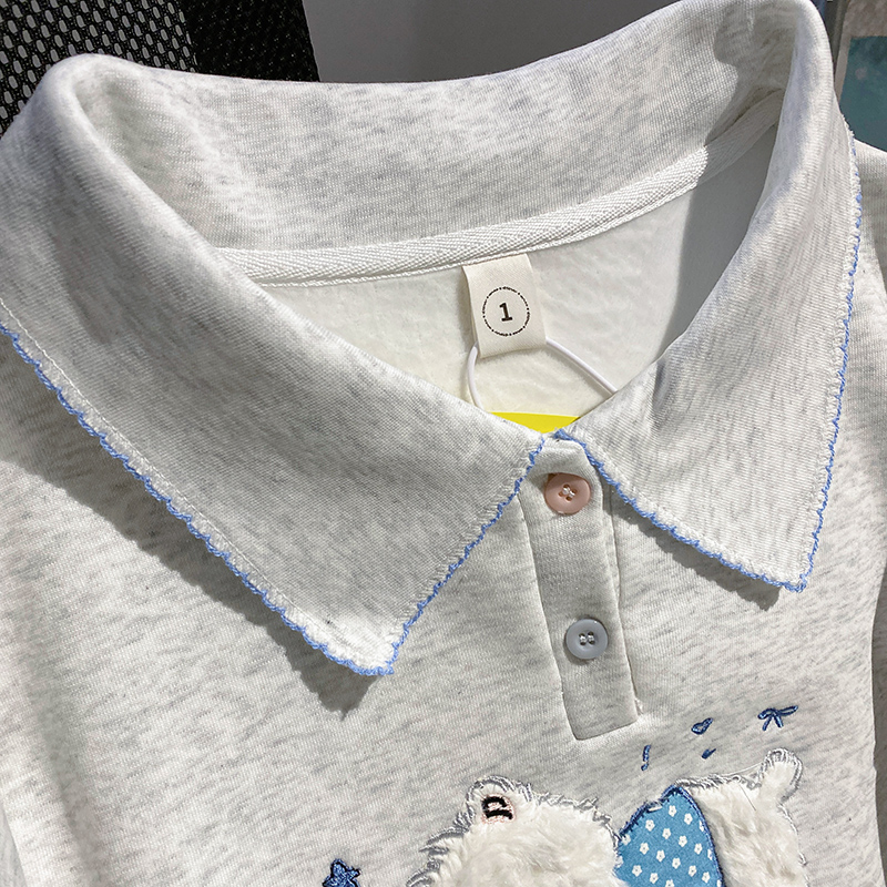 Loose pure cotton cartoon hoodie thermal embroidery tops