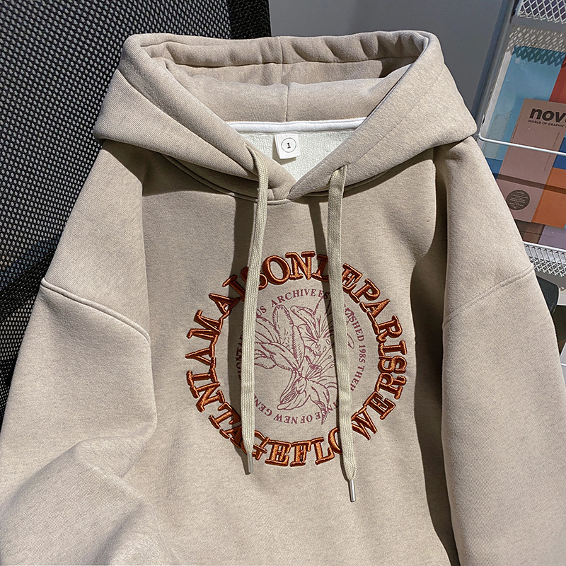 Embroidered flowers tops thermal hoodie for women