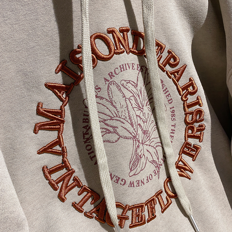 Embroidered flowers tops thermal hoodie for women