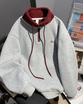 Zip mixed colors tops cstand collar hoodie for women