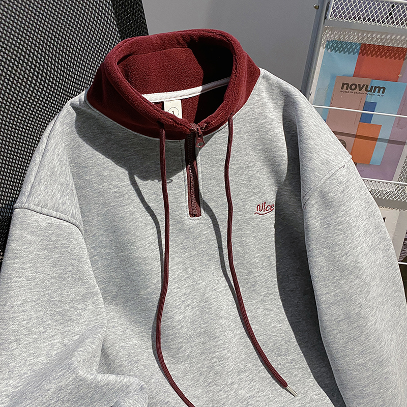 Zip mixed colors tops cstand collar hoodie for women