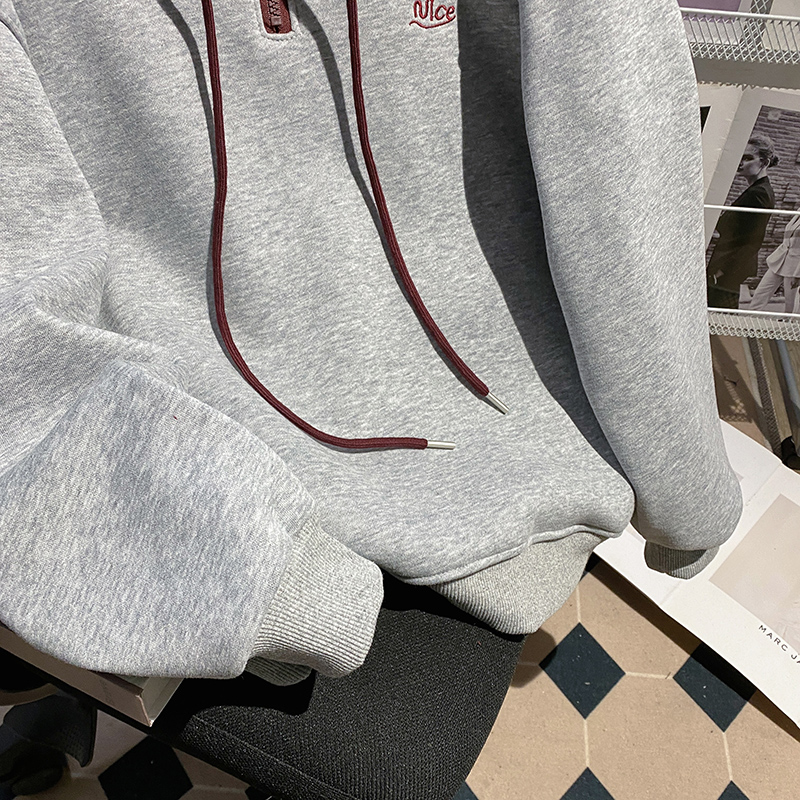 Zip mixed colors tops cstand collar hoodie for women