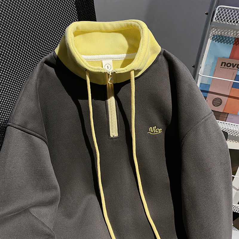 Zip mixed colors tops cstand collar hoodie for women