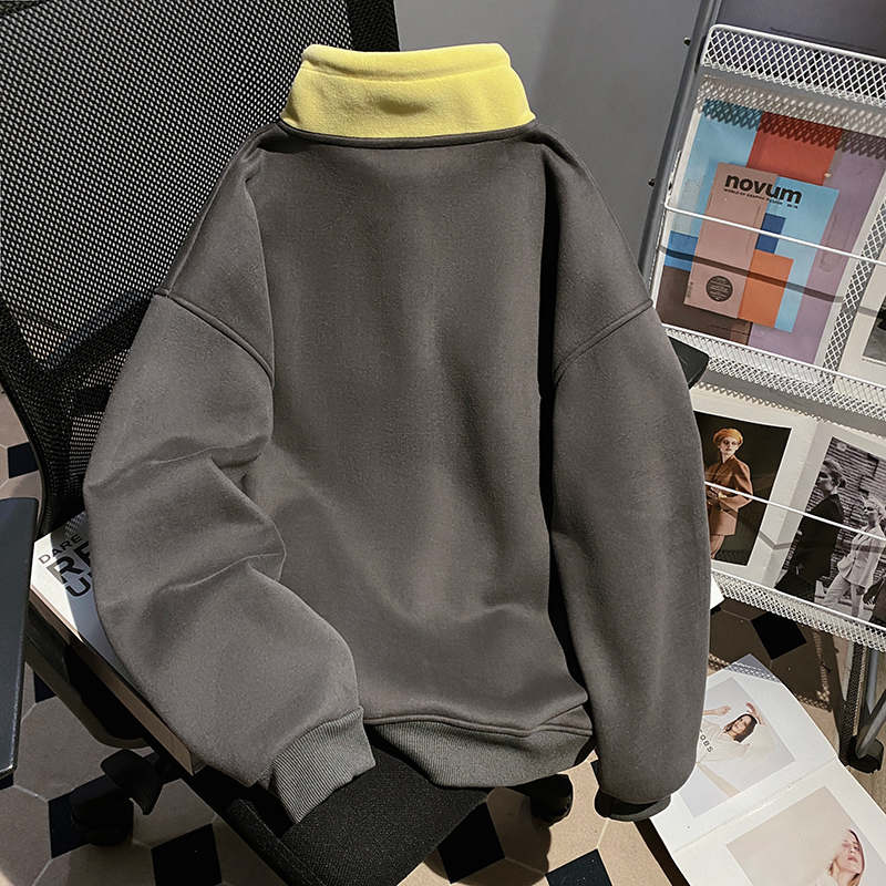 Zip mixed colors tops cstand collar hoodie for women