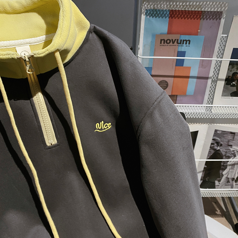 Zip mixed colors tops cstand collar hoodie for women