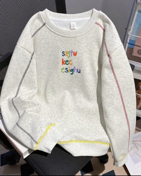 Pure cotton thermal hoodie autumn and winter round neck tops