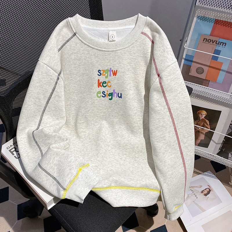 Pure cotton thermal hoodie autumn and winter round neck tops