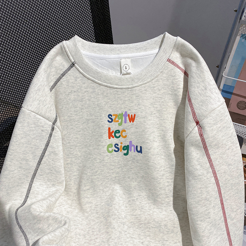 Pure cotton thermal hoodie autumn and winter round neck tops