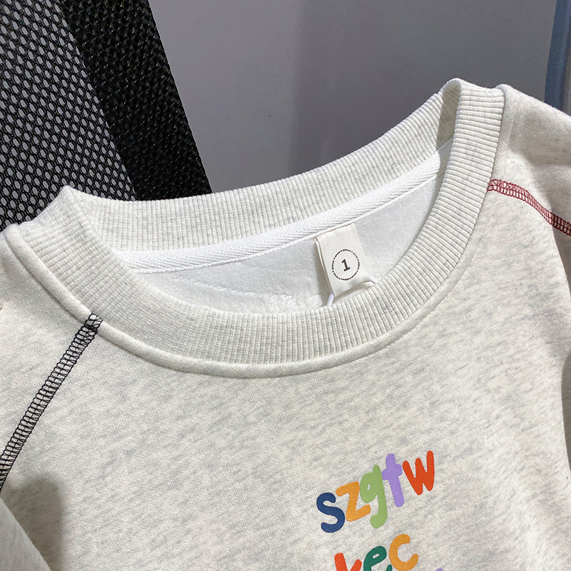 Pure cotton thermal hoodie autumn and winter round neck tops