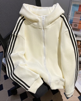 Loose autumn and winter coat hooded stripe tops for women