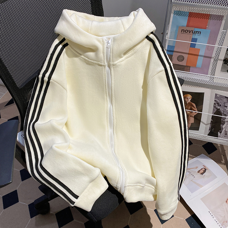 Loose autumn and winter coat hooded stripe tops for women