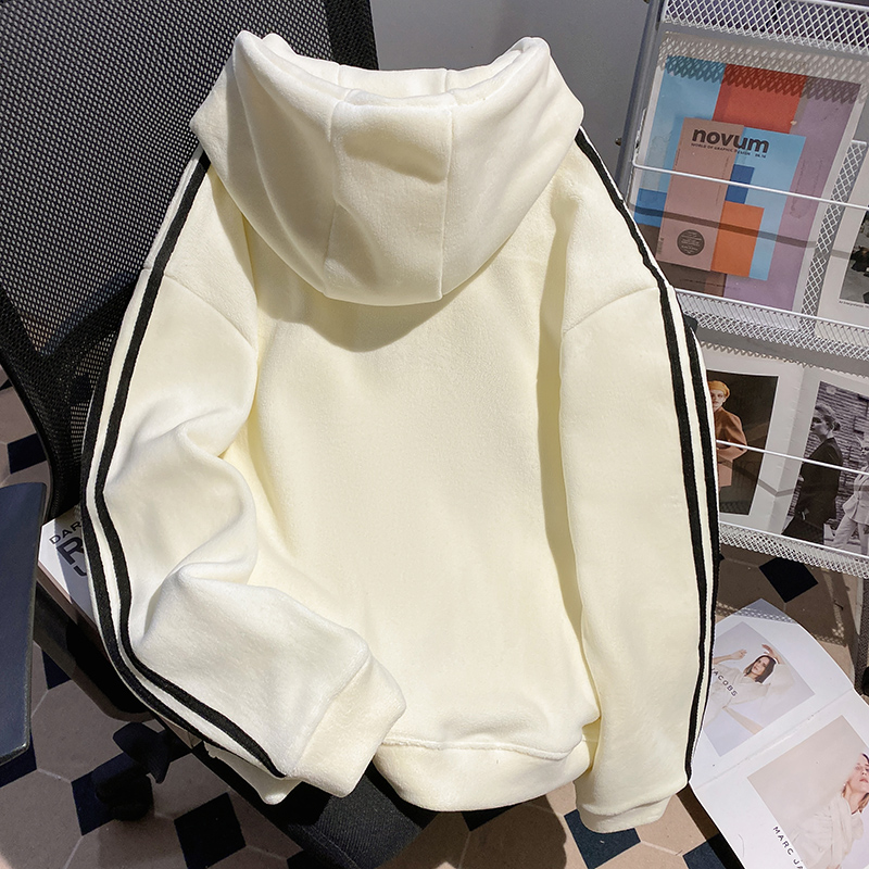 Loose autumn and winter coat hooded stripe tops for women