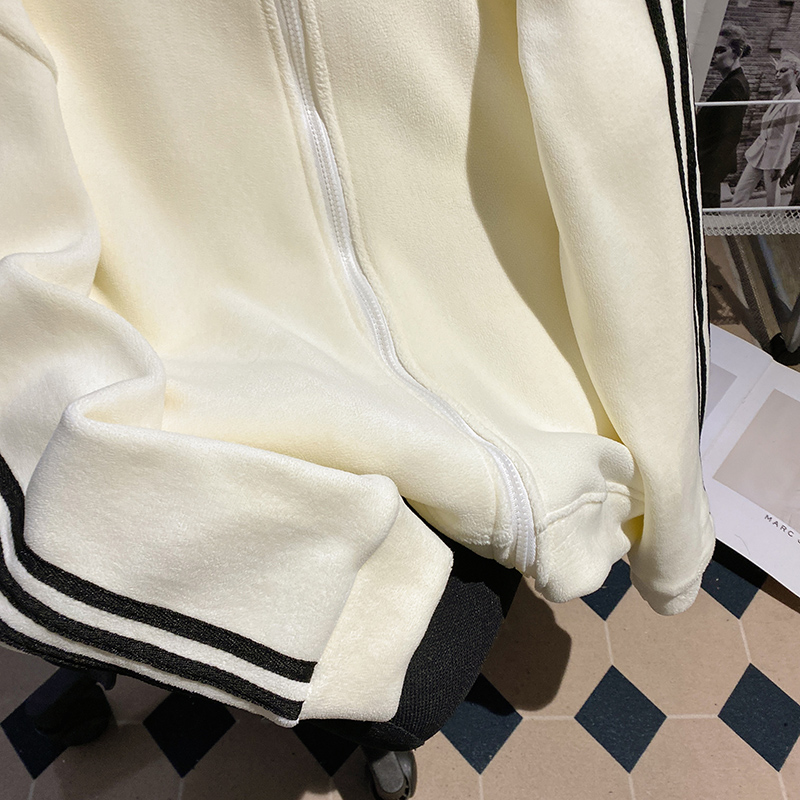 Loose autumn and winter coat hooded stripe tops for women