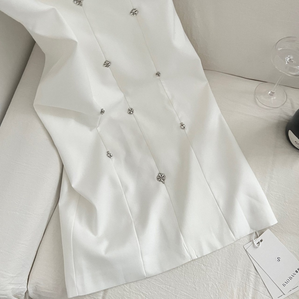 White bow wrapped chest pinched waist dress for women