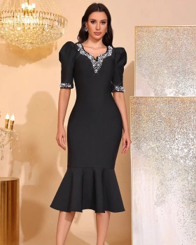 Long slim short sleeve strapless dress for women