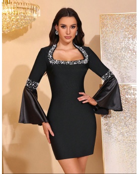 Square collar trumpet sleeves dress for women