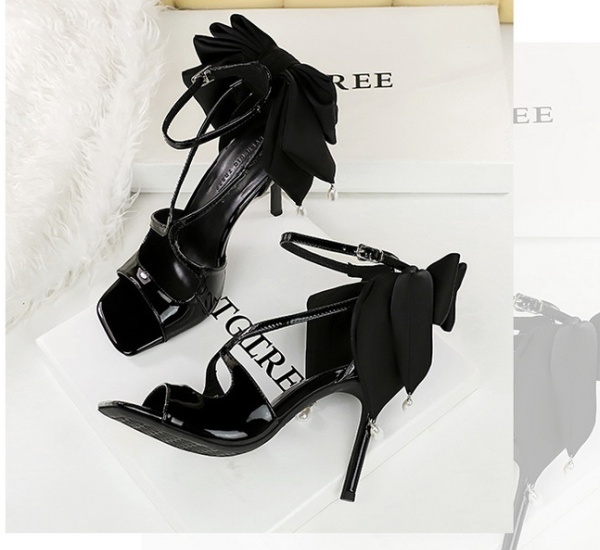 Open toe fish mouth pearl bow sandals for women