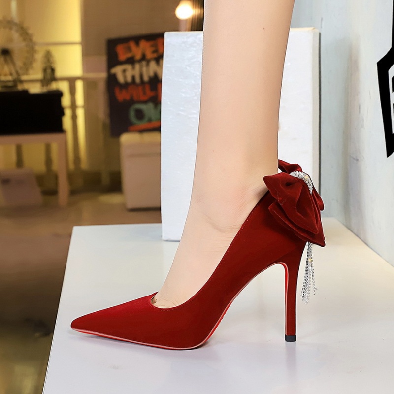 Chain big bow high-heeled fashion fine-root shoes for women