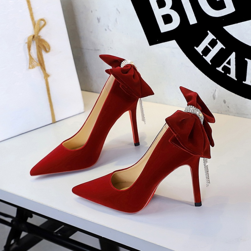 Chain big bow high-heeled fashion fine-root shoes for women