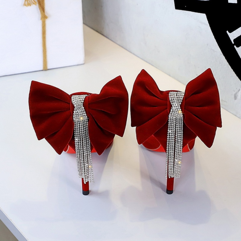 Chain big bow high-heeled fashion fine-root shoes for women