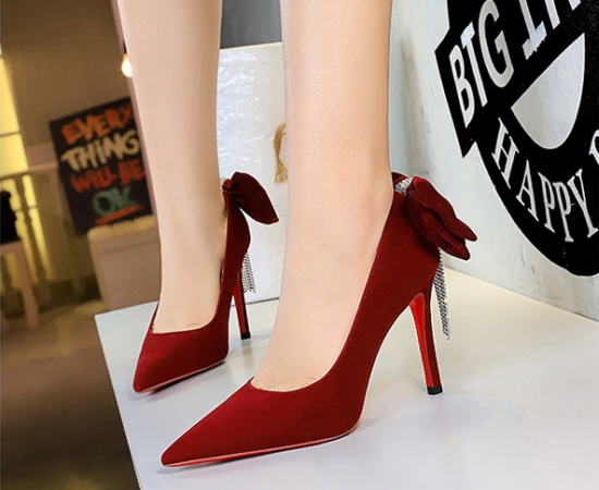 Chain big bow high-heeled fashion fine-root shoes for women