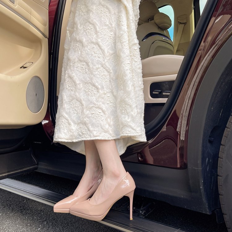 Patent leather fine-root high-heeled shoes lady platform